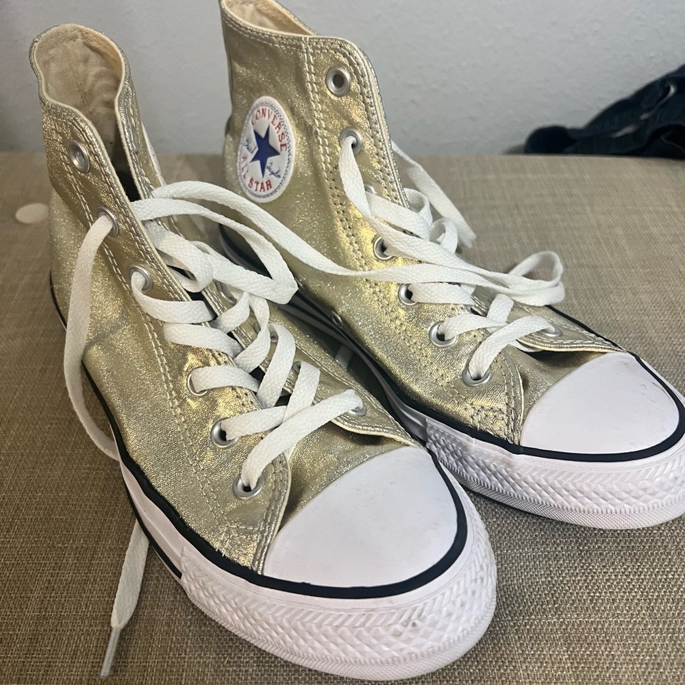 Converse Gold and White High-Top Sneakers Classic Design
